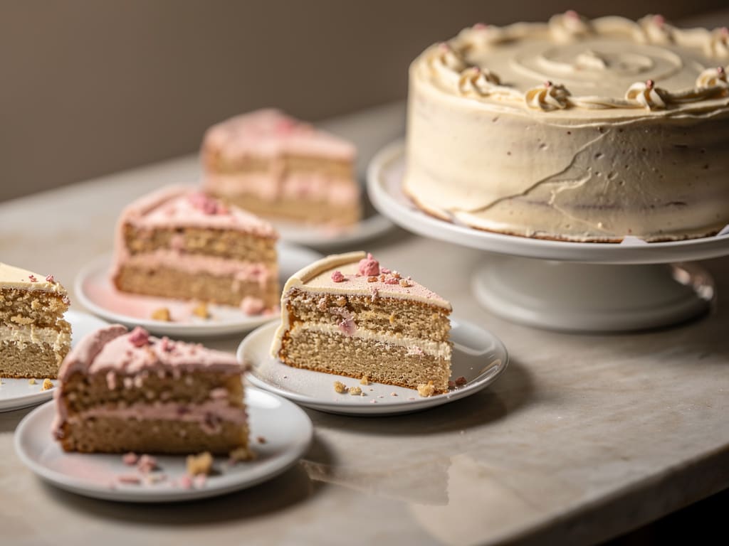 Torta intera e fette su un banco di caffetteria